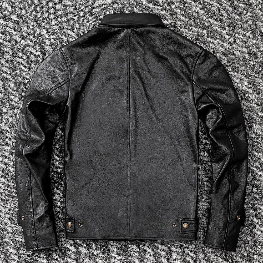 Chaqueta de piel de vaca suave de primera capa de cuero genuino para hombre, chaqueta de cuero delgada con solapa, conjunto exterior informal, tendencia