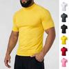 Men Slim Fit Elastic Breathable Solid Half High Neck Fitness Running Sports T Shirt