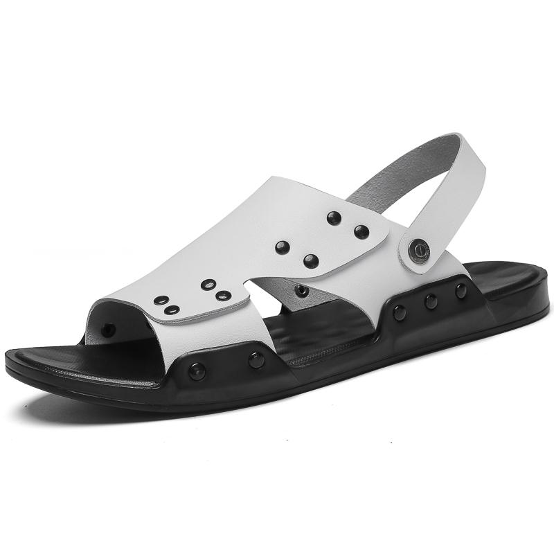 Summer Men's Genuine Leather Sandals Fashionable High-quality Flat Shoes Outdoor Breathable Casual Shoes Black Beach Slippers