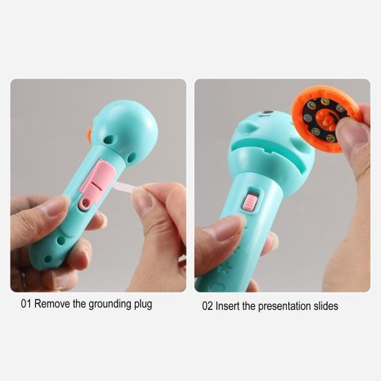 Kids Story Projector Flashlight Animal Image Projector Toy with Changeable Discs Early Learning Educational Toy for Bedtime Fun Gift for Children