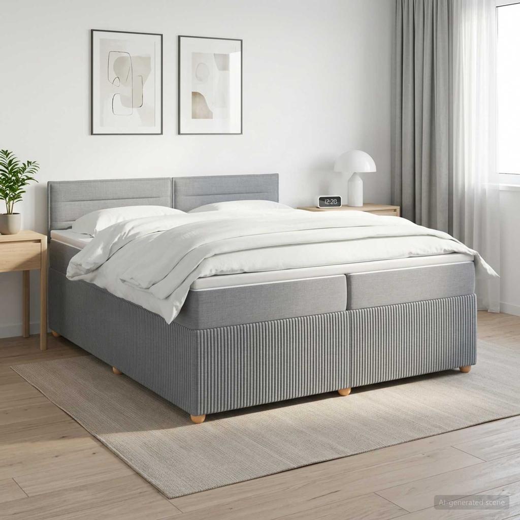 Box Spring Bed with Mattress Light Gray 200 X 200 Cm Fabric