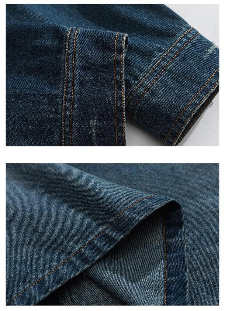 2025 Men's Vintage Washed Denim Tang Suit Jacket with Stand Collar