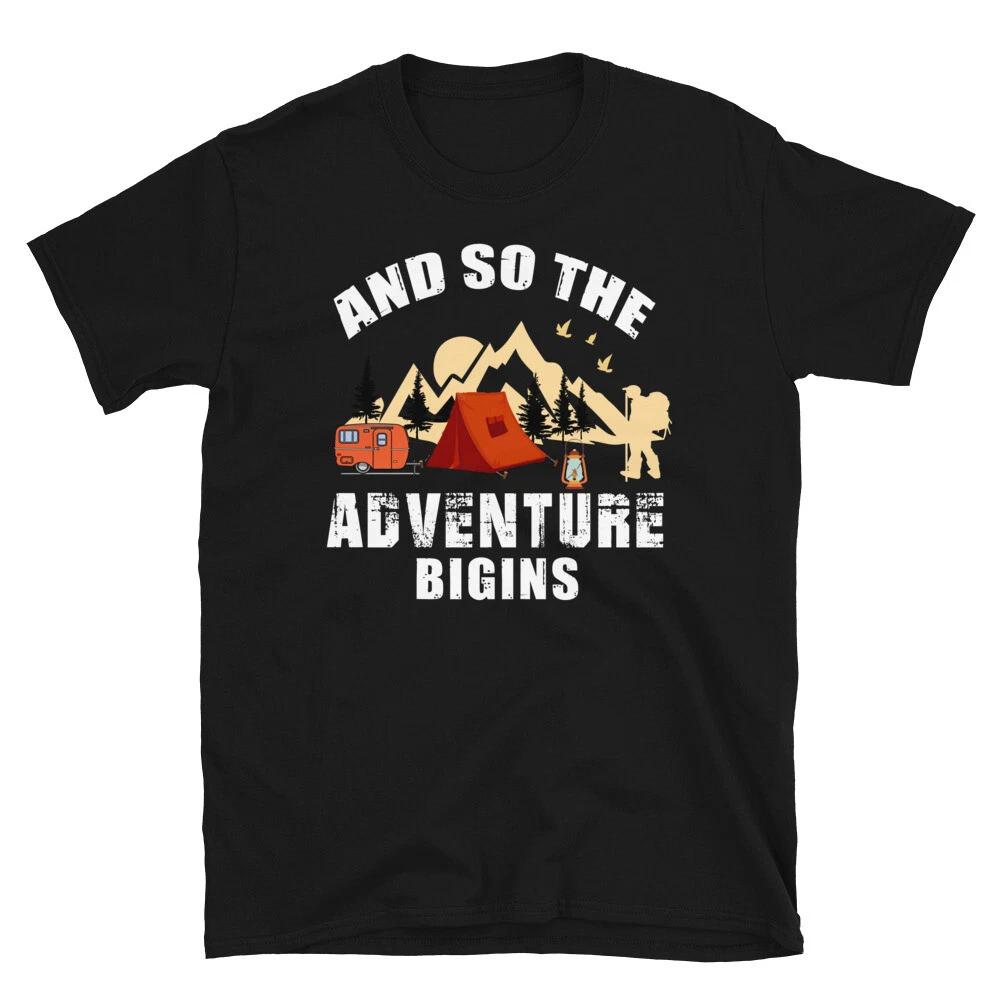 Camping Adventure Begins Vintage Design Camping Novelty T-Shirt L