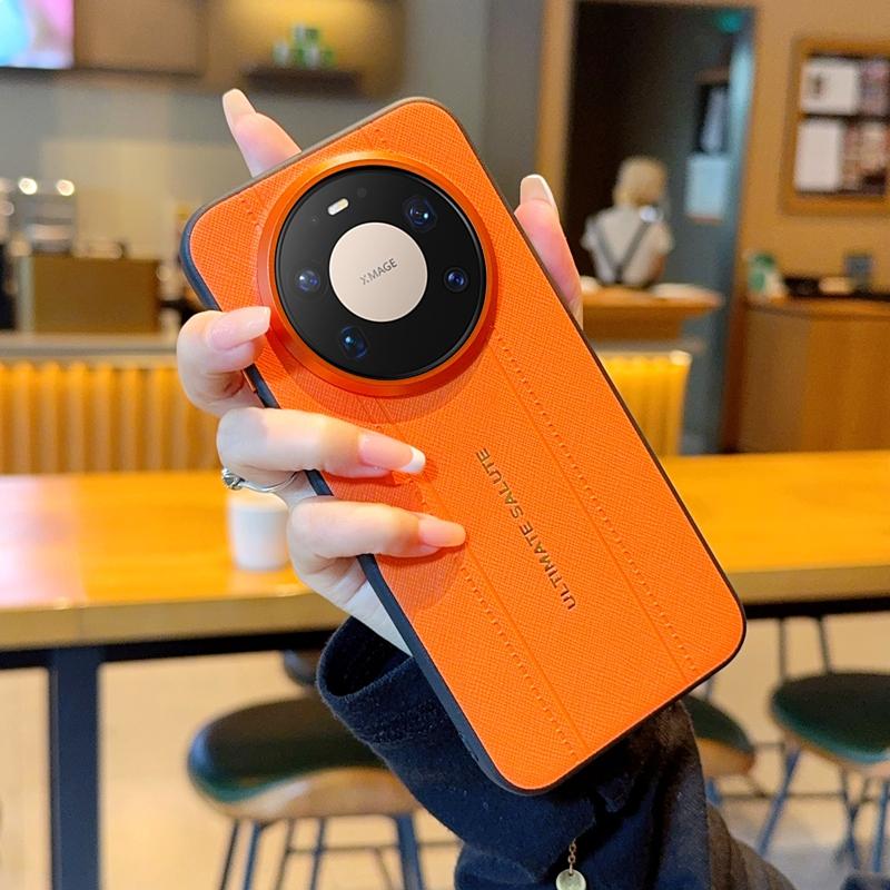 Luxury Suture Pattern Matte PU Leather Metal Lens Back Case for Huawei Mate 80 Pro Max / 60 70 80 Pro / Pro+ Shockproof Cover