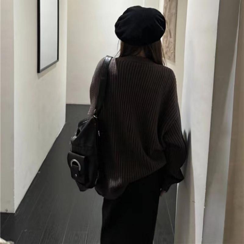 Cardigan tricotat coreean pentru femei, toamna și iarna, culoare solidă, decolteu în V, pulover din pânză cu buzunar, vrac, birou, doamnă, topuri