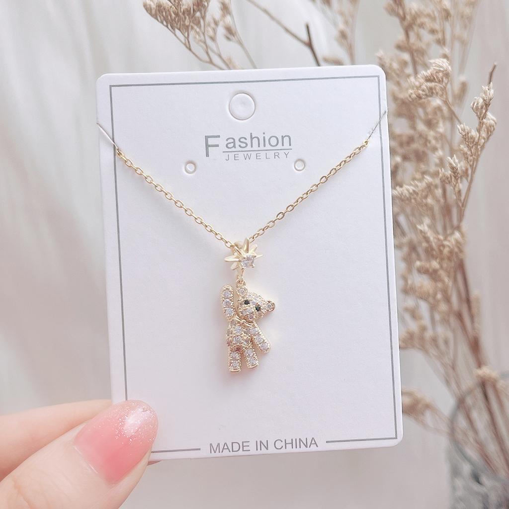 New Fashion Sparkly Cute Bear Pendant Necklaces for Women Trendy Exquisite Clavicle Chain Jewerly Girls Birthday Gift