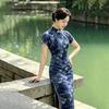 Blue velvet national style new Chinese style Suzhou daily long cheongsam improved young 1011 new women's high sense