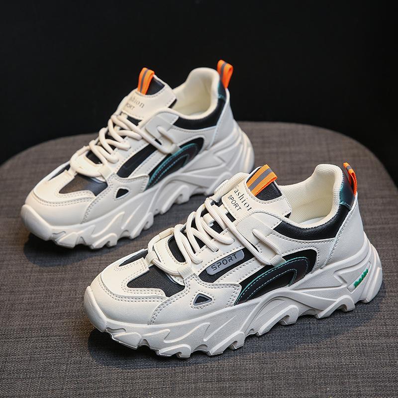 Dad Shoes Children's New 2025 Popular Leather Surface White Shoes Versatile Students Lightweight Shock Absorption Soft Sole Sports Running