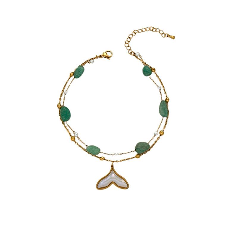 New Titanium Steel Foot Chain for Women, Bohemian Fashion Sea Star Shell Fish Tail Pendant Double layered Foot Ornament