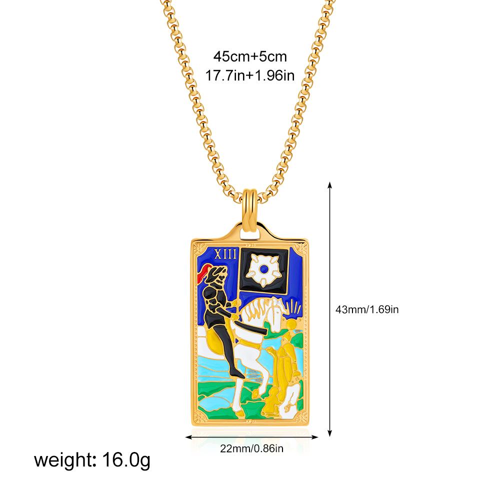New Design Colorful Enamel Tarot Cards Pendant Necklaces 18K Gold Plated Sun Star Moon Box Chain Choker Jewelry for Women