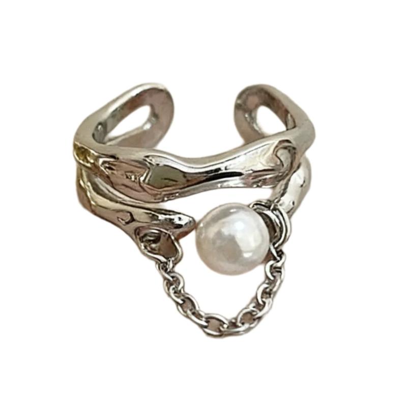 

Double Layer Adjustable Finger Rings Delicate Chain Opening Rings Alloy Texture Suitable for Wedding Parties Wear