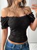 Women's Sexy Hollow Out Neckline Slim One Shoulder Lace Blouse Top