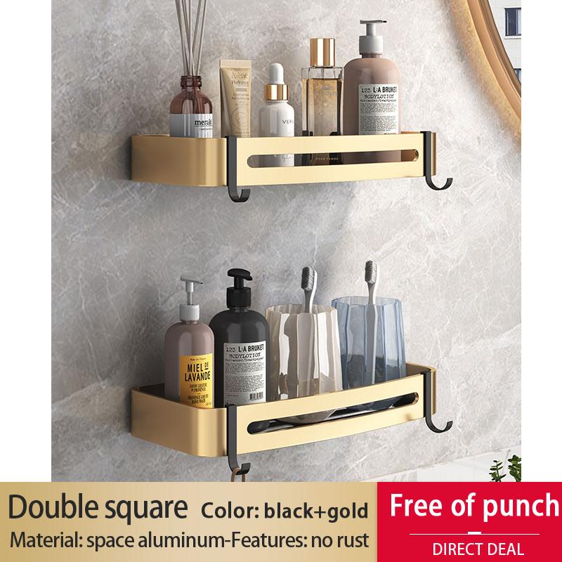 Golden Bathroom Shelf Space Aluminum Thickened Toilet Storage Rack   Bathroom Corner Rack Shower Rack Black Gold Triangle Basket