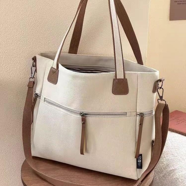 Canvas Tote Bag, Large Capacity Commuter Shoulder Crossbody Bag for Students Laptop