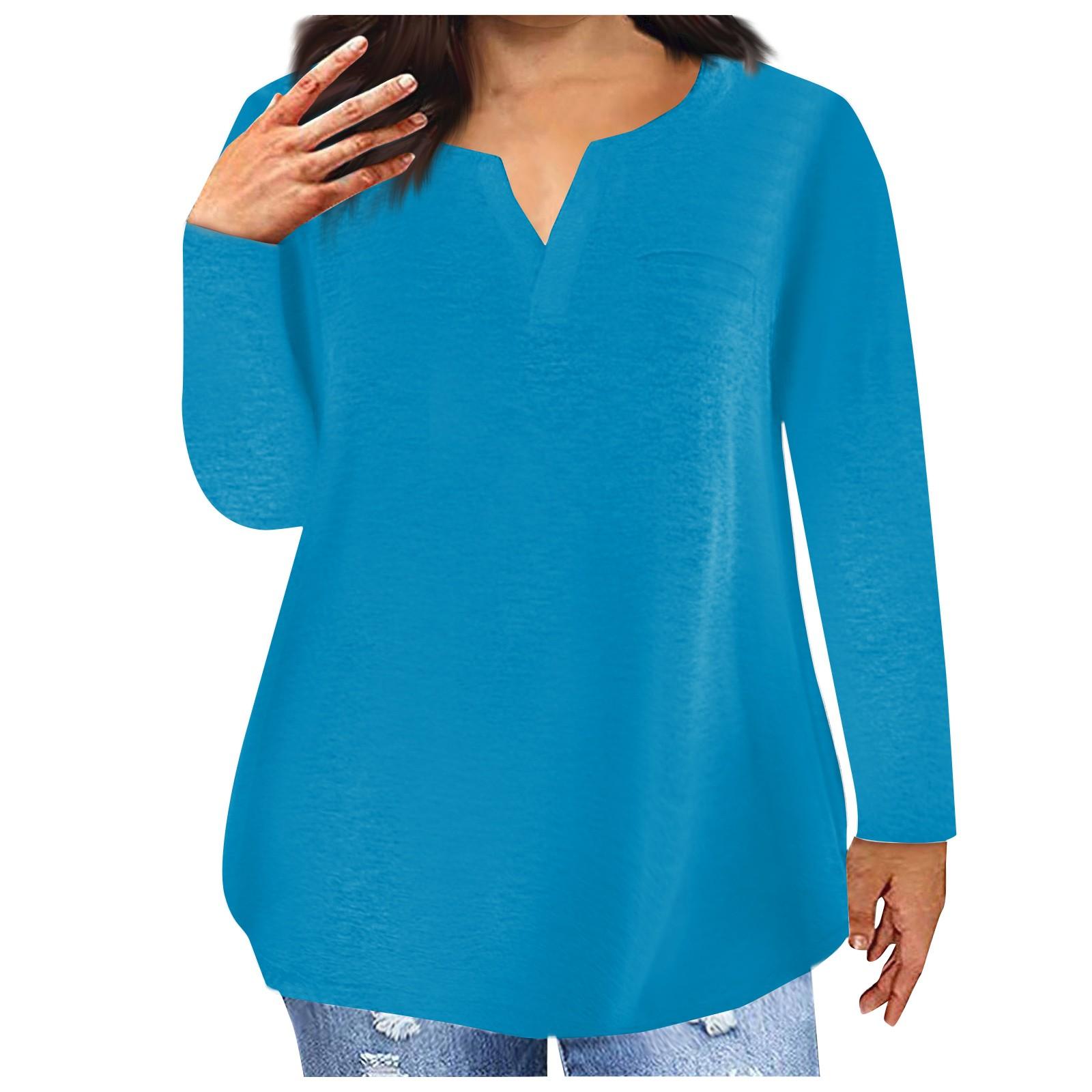 

Модная женская повседневная футболка больших размеров с длинными рукавами и круглым вырезом с градиентным принтом и карманами XXXL синий