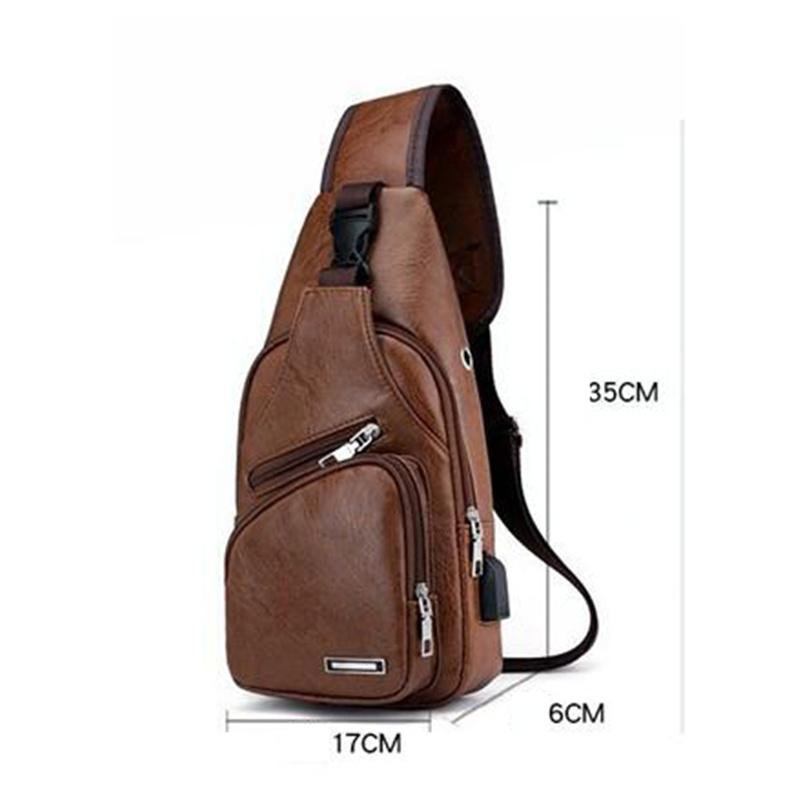 Portable Outdoor Crossbody Bag Pu Chest Bag Casual Shoulder Bag Usb Charging Mobile Phone Bag for