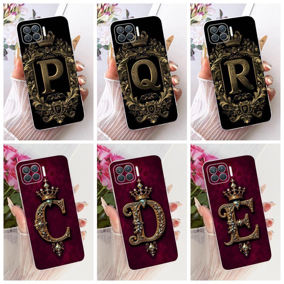 For Oppo F17 Pro Case Transparent Luxury Crown A-Z Letters 2D Flat Pattern Soft Phone Case For Oppo F17Pro CPH2119 Cover