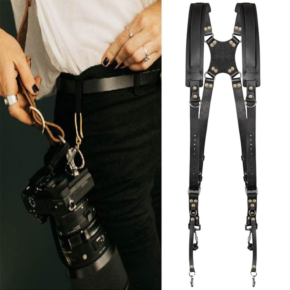 Double Shoulder Camera Strap Adjustable Dual Leather Rivet Camera Shoulder Belt Harness Outdoor Photography Tool For Canon Nikon