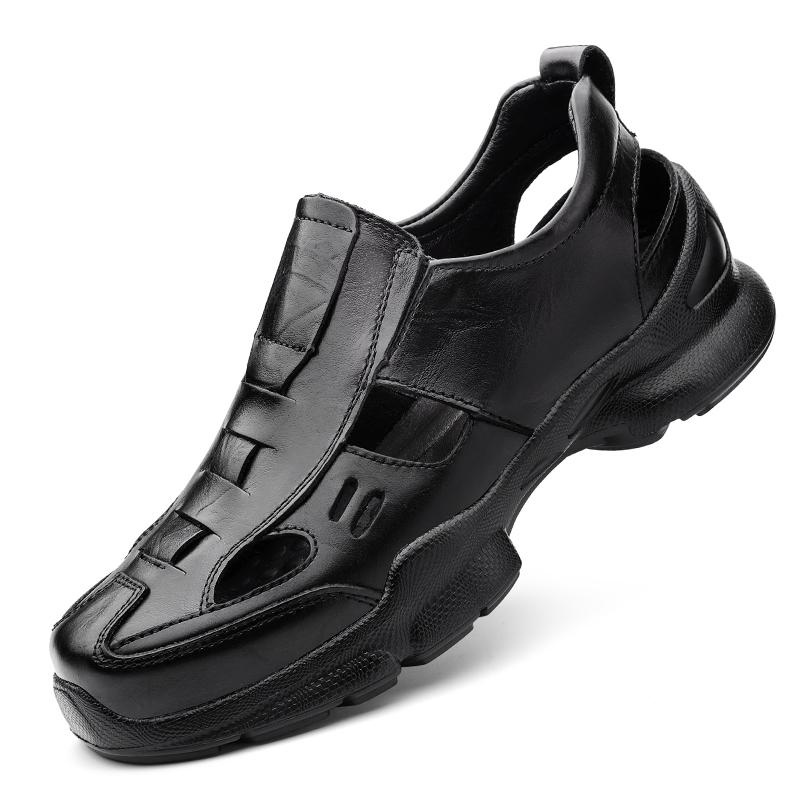 Summer Mens Genuine Leather Slip-On Sandals Breathable Outdoor Casual Shoes Non-Slip Lightweight Walking Loafer Driving Moccasin