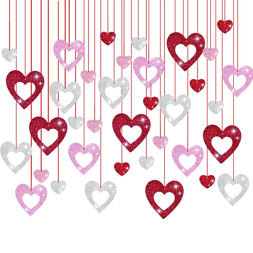 36Pieces Glittering Sequins Heart Pendant Love Heart Ornament For Valentines Day Wedding Bridal Showers Engagement Party