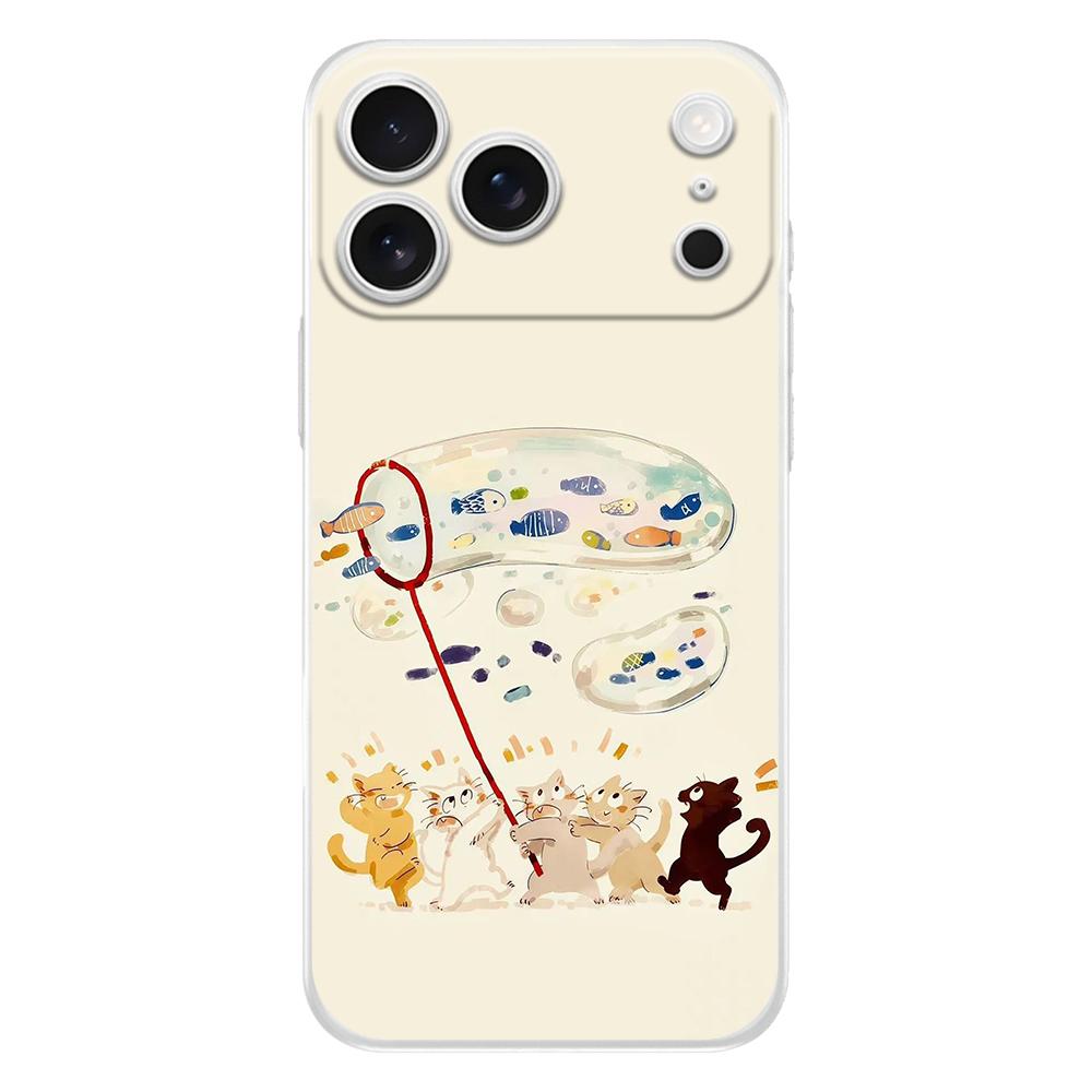 Soft Clear TPU Phone Case For iPhone 17 Air 16E 16 11 15 14 Pro MAX 12 13 7 8 Plus SE Easter Cover Protection Cat Fishing