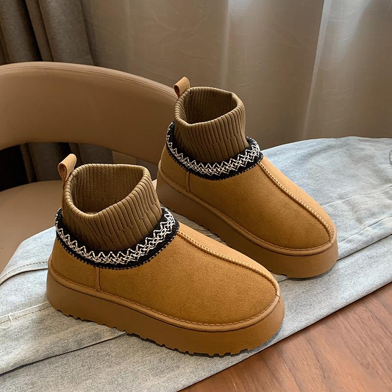 Fleece High-top Snow Boots for Women's Winter New Students Warm Casual Thick Fluffy Cotton Shoes