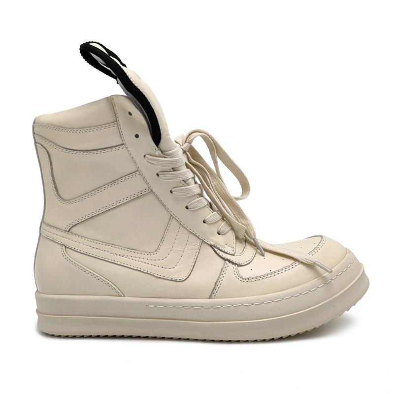 Fashion New Real Leather Mixed Color Zipper Men's Ankle Boots Thick Soled High Top Casual Shoe Unisex Design Sneakers Large Size