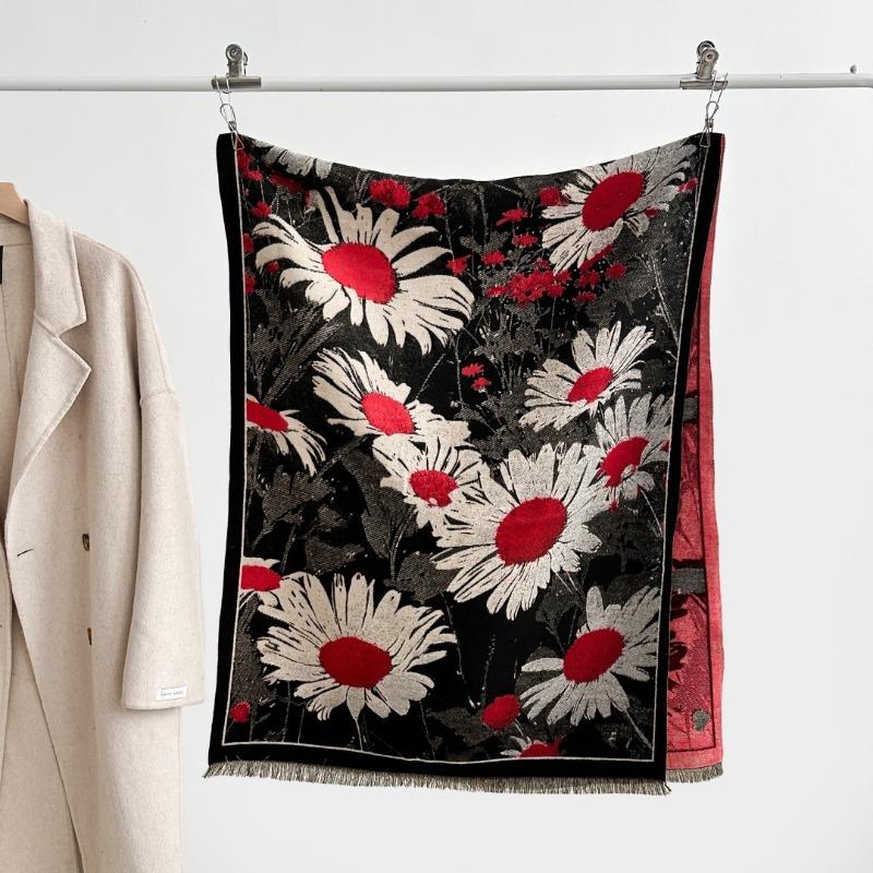 Autumn and winter new double-sided color oil painting series imitation cashmere thickened warm scarf women's air conditioner shawl