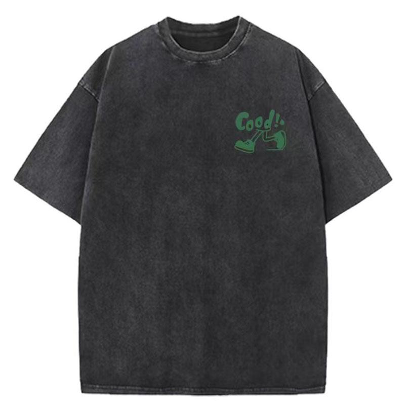 Unisex Sommer kurzärmlig g Gewicht gewaschen Retro Laufen Sport Muster Baumwollstoff reine Baumwolle locker T-Shirt