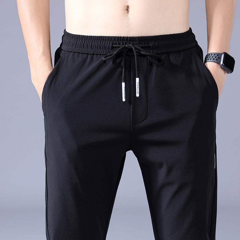 Summer new sweatpants men's straight loose elastic non-iron casual pants men's trendy elastic pants