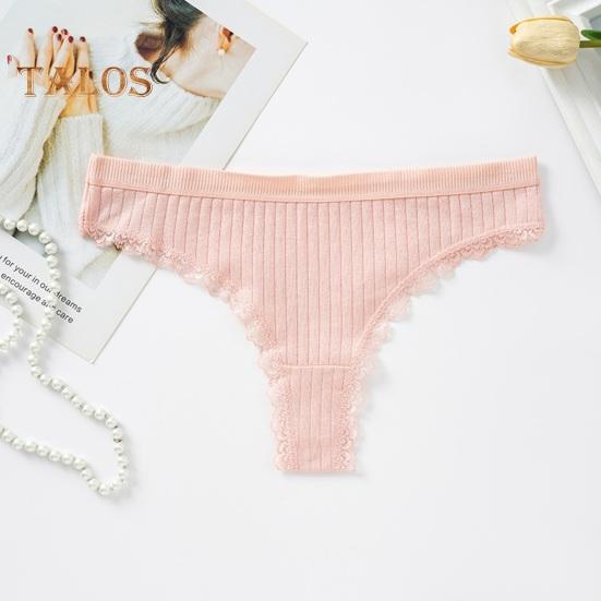 Women's Ribbed Cotton Underwear Lace Trim Low Waist Briefs Soft Stretchy Bikini Panties Seamless Underpants for Daily Wear