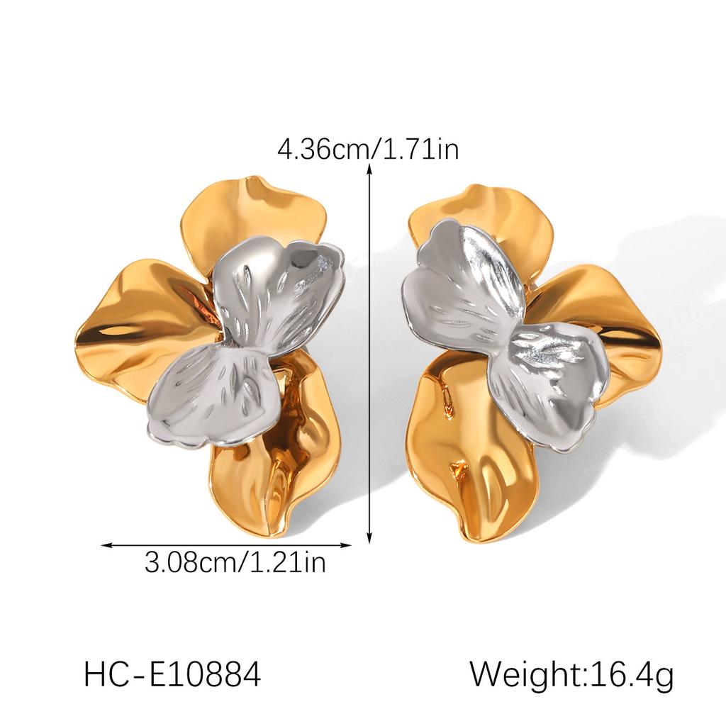 18k Gold Hammered Texture Earrings for Women, Irregular Studs, Premium Light Luxury Ear Jewelry, Versatile