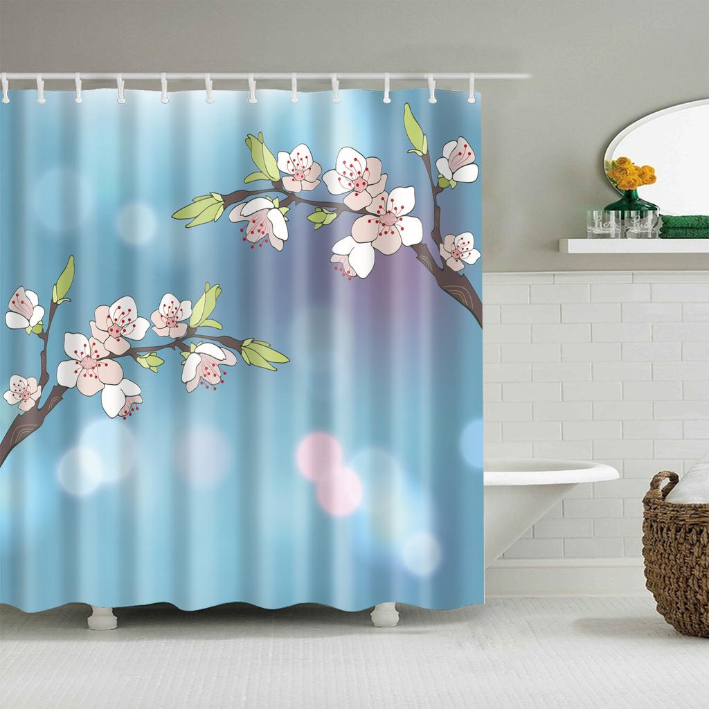 Plant Flowers Trees Green Leaves Bathroom Shower Curtains Frabic Waterproof Polyester Bath Curtain With 12 Hooks