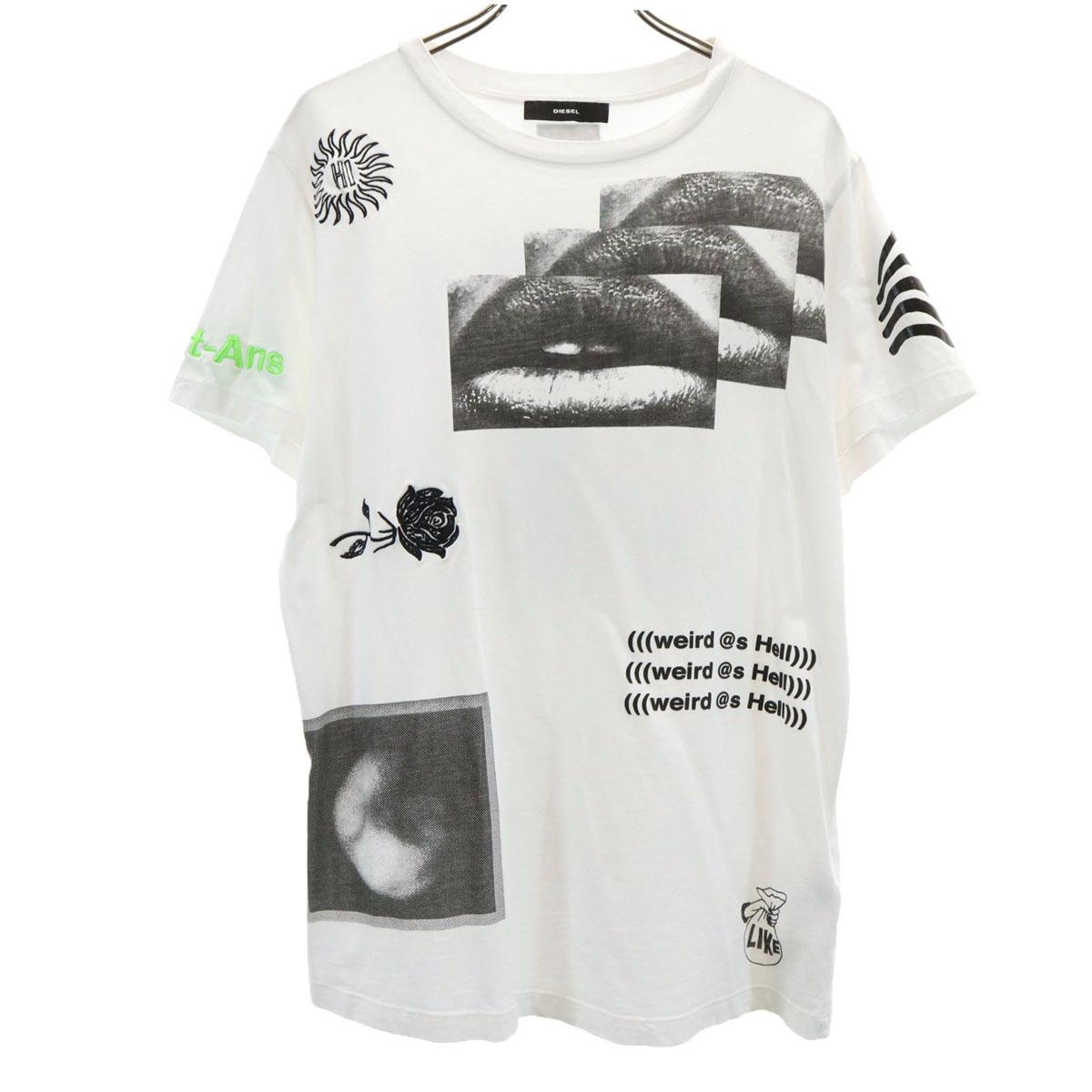 

DIESEL Футболка с принтом губ, с коротким рукавом, XS, белая, T-DARIA-S1, женская, б/у