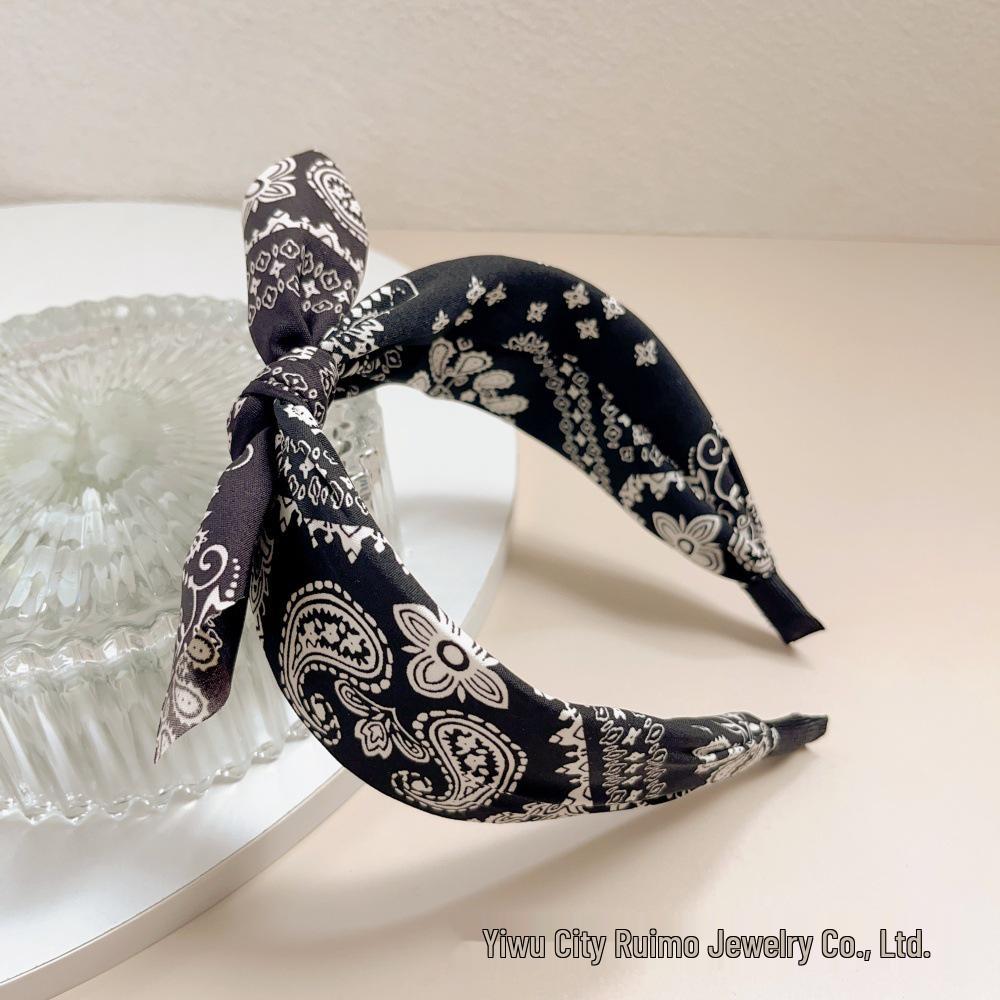 Retro Cashewblüten-Schleife Breites Stirnband - Koreanischer Stil Gedrehter Stoff-Haarclip für Damen