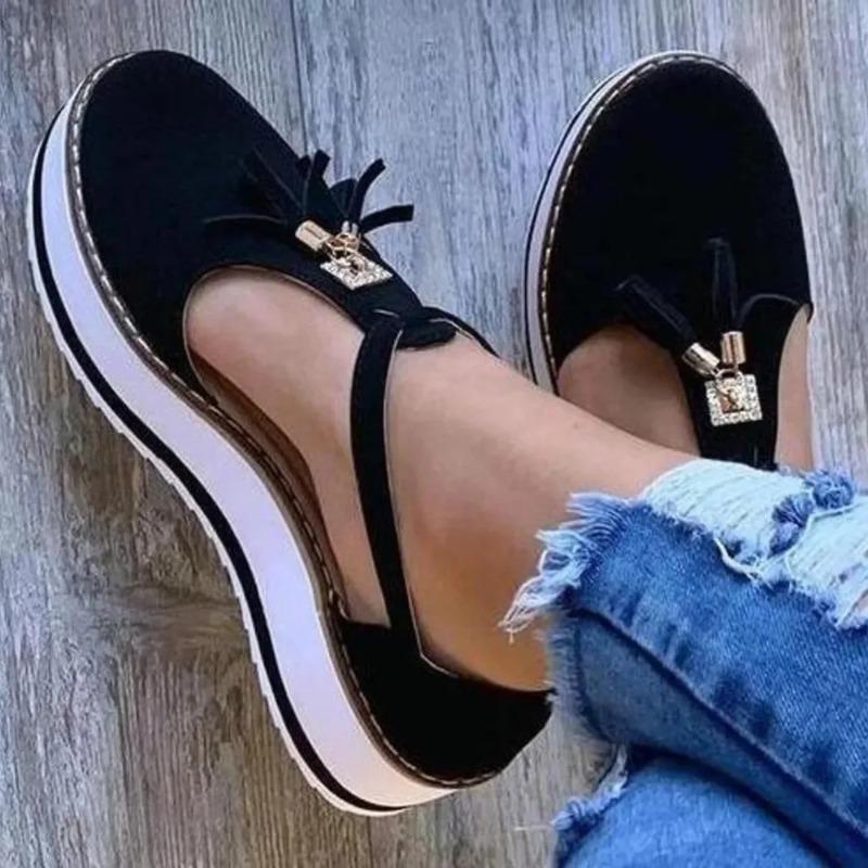 Customizable Women's Sandals Summer Casual Flat Platform Heel Tassel Buckle Strap Female Sandals Platform Vulcanized Shoes