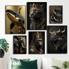 Luxury Gold King Animal Posters Gorilla Leopard Deer Lion Tiger Eagle Fox Canvas Painting Wall Art Pictures Room  Home Decor