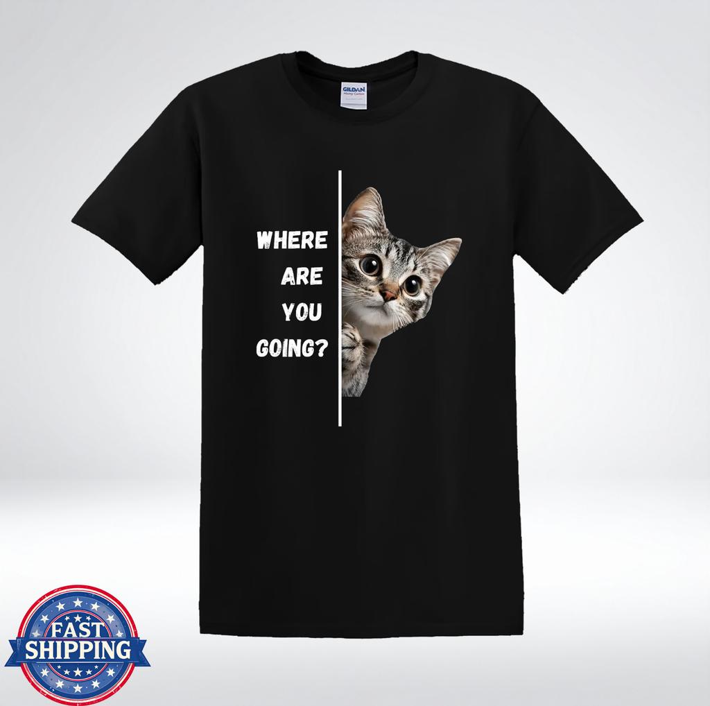 Where Are You Going Cat Shirt Cute Kitten Peek Funny Pet Lover T-Shirt