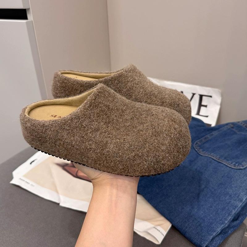 

Retro half-bag Boken shoes for women s 2025 autumn new woolen niche Mori lazy people pedal a bag head and half slippers 40 темно-коричневого