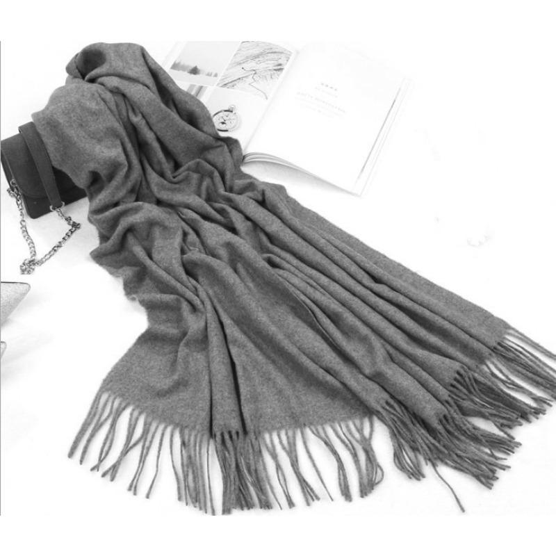Solid Color Cashmere Scarf for Women in Winter Warm Thickened Autumn and Winter Tassel Gray Shawl Men's Wool Scarf
