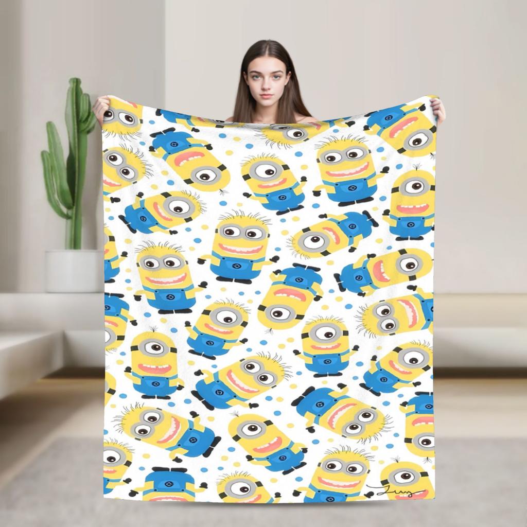 Cartoon M-Minions Flannel Blankets Winter Warm Throw Blanket for Kids Adult Bedroom Print Bedspread Sofa Bed Cover