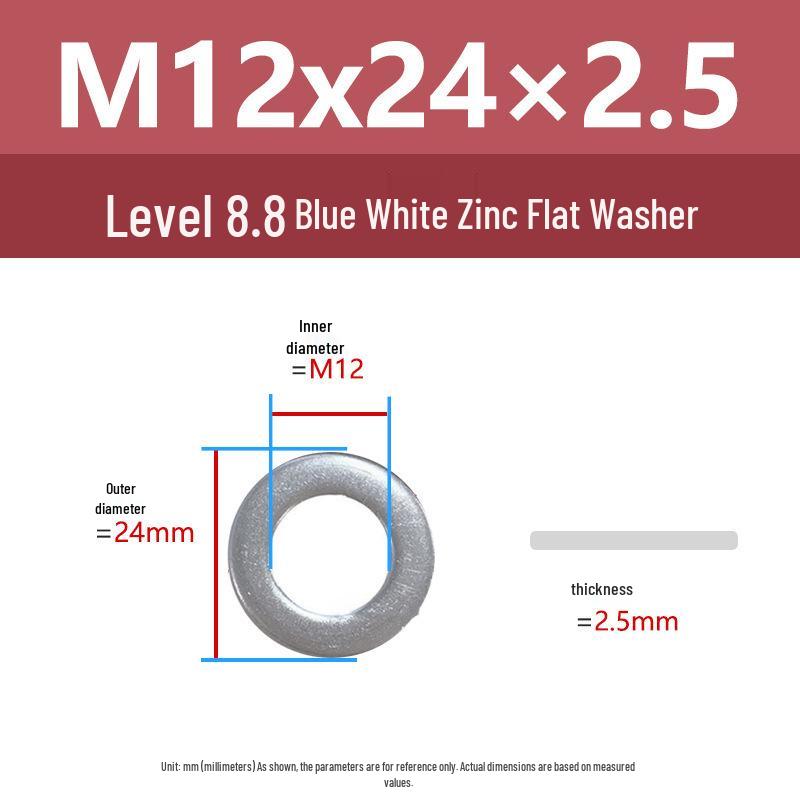 Yigu High-Strength Blue White Zinc Flat Washer, Extra Thick, Enlarged, M6-M20