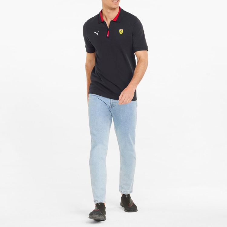 Puma Color Block Trim Logo Print Half Zip Short Sleeve Polo Shirt Men tops Black 533747-01
