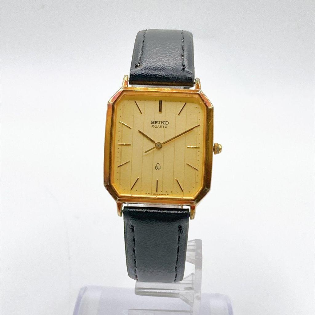 Used 540 SEIKO Men's Watch 80s Vintage Quartz Working New Battery Aftermarket Strap Gold