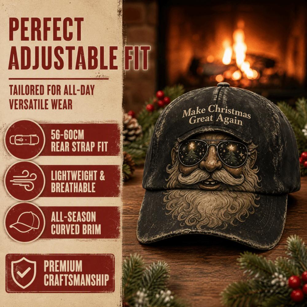 56-60cm Adjustable Distressed Christmas Baseball Cap Polyester Retro Santa Claus Hat  Adults