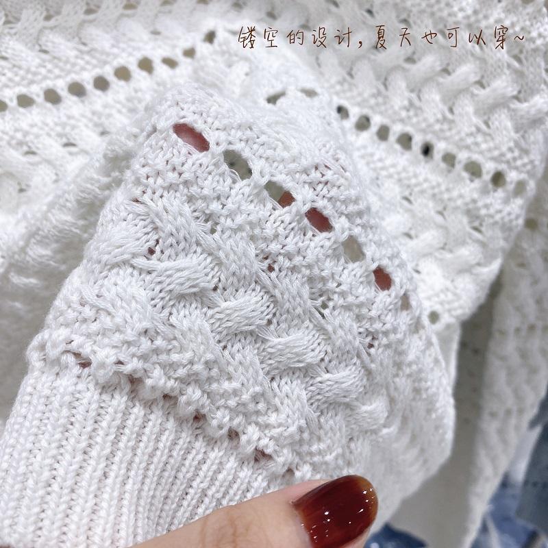 V-neck Hollow Knitted Sweater Women's Long Sleeved Spring and Autumn Sweater Loose Cover Sweater Small Shirt Beautiful Top