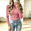 Women's High Neck Pullover Knit Sweater with Decorative Buttons - Casual Winter Fashion Top