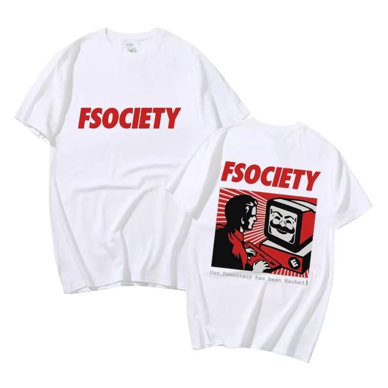 Funny Mr Robot Graphic T Shirt Unisex Women Vintage Cotton FSociety Tshirt F Society Hacker Geek Tshirts Unisex Casual Streetwear