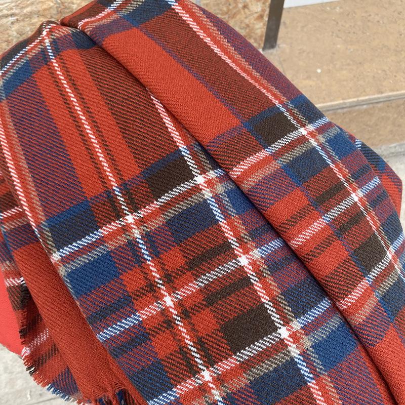 Women's Christmas Scarf Red and Blue Plaid Shawl Student Color Blocked Plaid Scarf