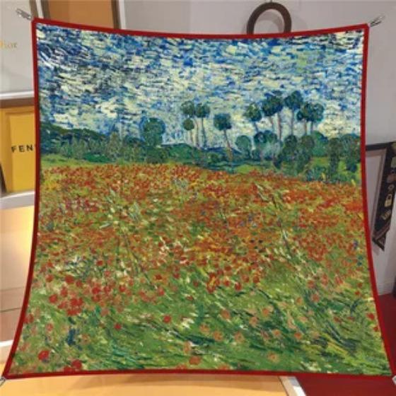 Oil Painting Four Seasons Luxury Square Silk Scarves Europe And America Fashion Bandannas New Twill Print Sunscreen Shawls